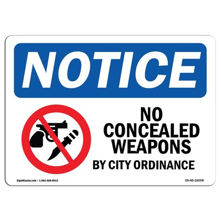 Signmission OSHA Notice Sign, 10" H, 7" W, No Concealed Weapons Sign With Symbol, Portrait, NS-D-V-14458 OS-NS-D-710-V-14458
